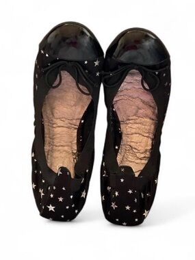 ALDO Black Silver Bow Star Print Scrunch Ballet Flats | Balletcore Y2K / EU 38